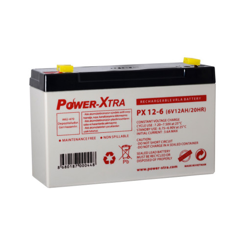 Power-Xtra PX12-6S - 6V 12 Ah Bakımsız Kuru Akü